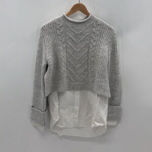 All Saints women’s grey wool alpaca blend white cotton underlay layered sweater